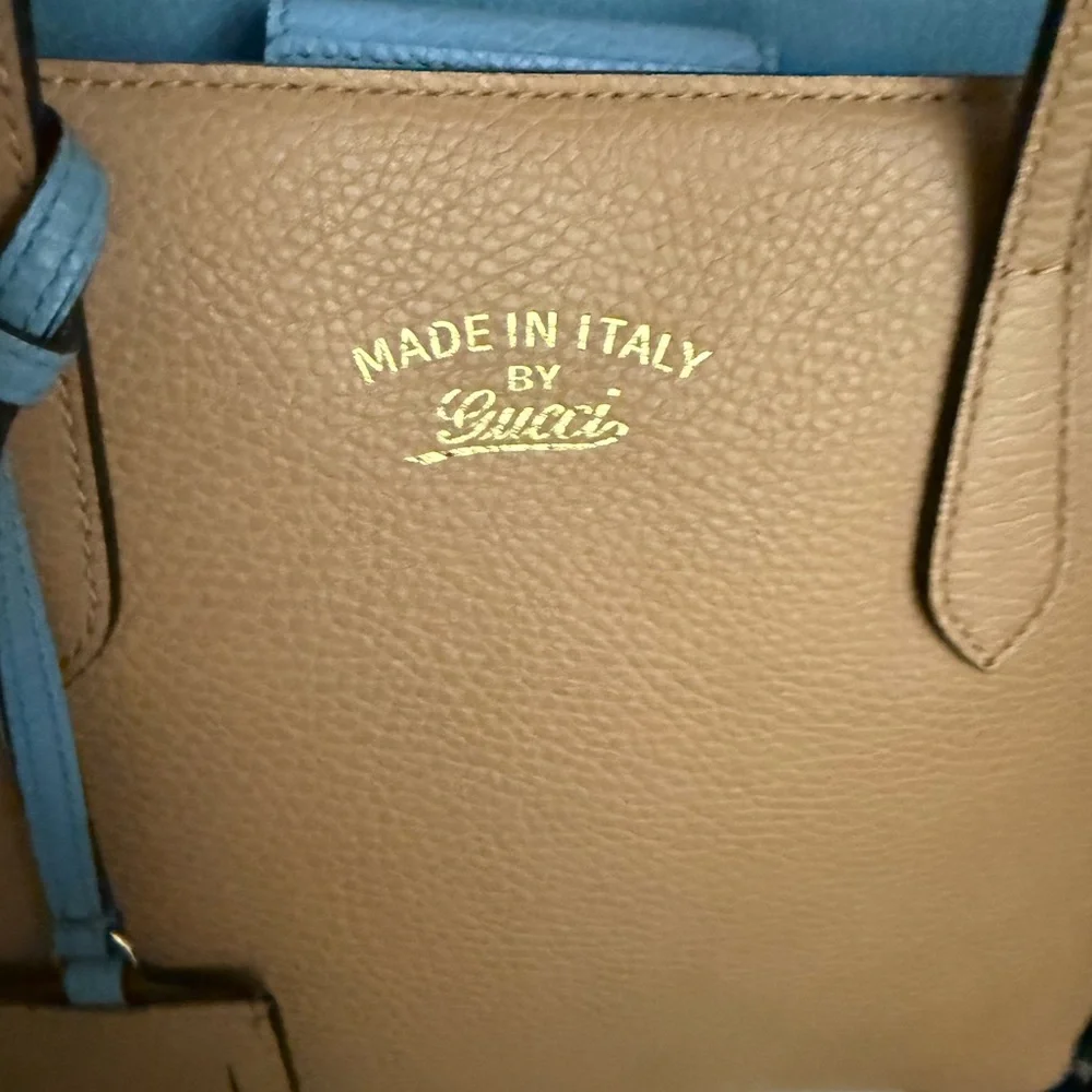 Gucci Swing tote bag in beige/tan pebbled leather EUC - Picture 5 of 7